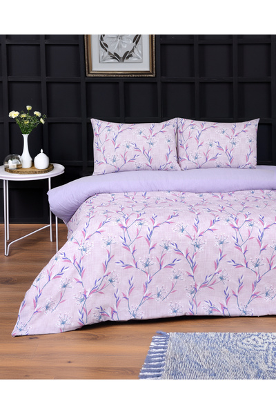 Gloriys Home & Decor Set de lenjerie de pat dublă cu imprimeu floral cu lavan...