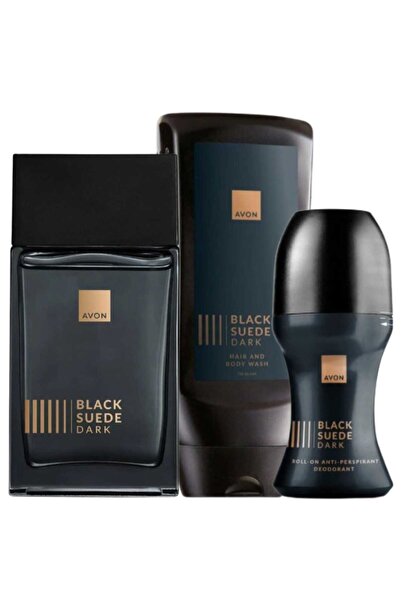 AVON Black Suede Dark Erkek Parfüm, Rollon ve Saç Vücut Şampuanı Paketi