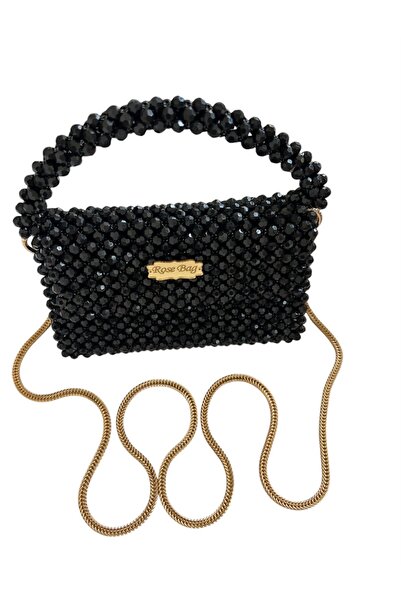 Rose Siyah İnci boncuk çanta