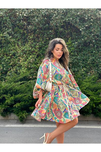 LB Laluna Butik Γυναικείο φόρεμα με μοτίβο με κουμπιά μπροστά