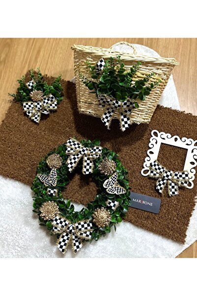 Marrone Damalı Set Kelebekli Kapı süsü Sepet Paspas Priz Çerçevesi Zil Süsü