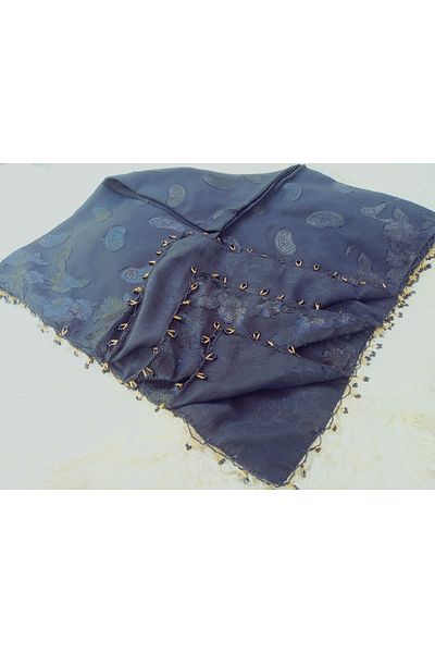 hoaryage Handmade Crochet Patterned Jacquard Scarf Beaded Scarf on Fabric