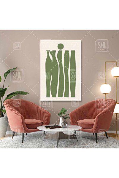 SML TABLO Yeşil Düzensiz Form Üzerinde Yuvarlak Geometrik Boho Dikey Kanvas T...