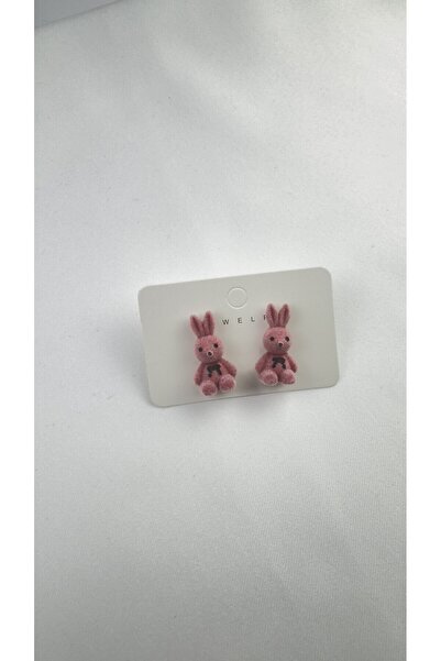 lilith accesuary Özel Tasarım, Peluş Tavşanlı Küpe, Çift Küpe, Pembe Küpe, Hediye Paketli