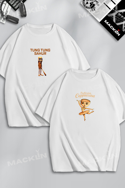 darkopia Tricou oversize unisex Tung Sahur și balerină Cappuccino cu imprimeu...