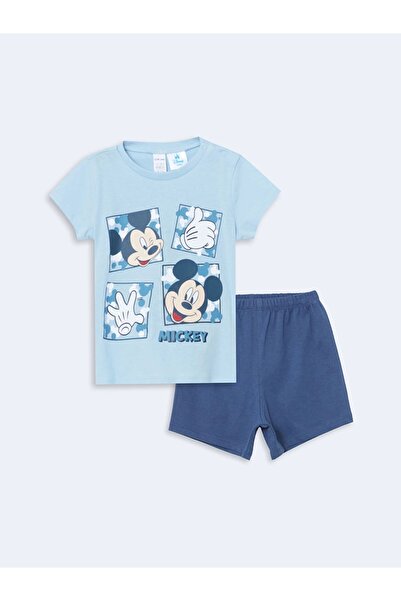 LC Waikiki LCW baby MAVİ Bisiklet Yaka Mickey Mouse Baskılı Erkek Bebek Şortl...