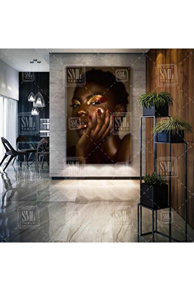 SML TABLO Machiaj pentru ochi auriu și roșu cu oja roșie strălucitoare, pictu...