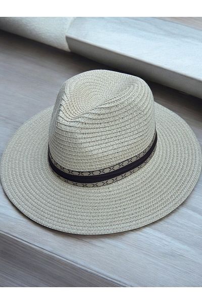 mercantoptan Panama Straw Hat with Fabric Stripe Detail