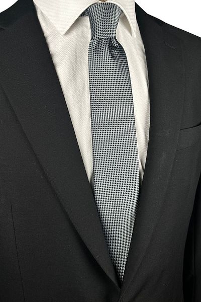 1001 Kravat 7 cm Wide Black-White Patterned Thin Tie
