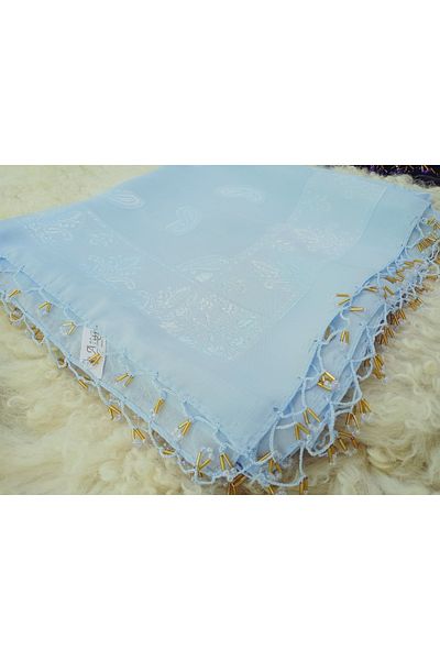 hoaryage Handmade Crochet Patterned Jacquard Scarf Beaded Scarf on Fabric