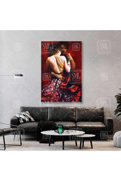 SML TABLO Tutkulu Dans Eden Latin İki Dansçı Kadın Ve Erkek Dikey Kanvas Tablo