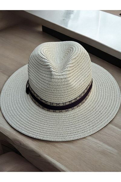 mercantoptan Panama Straw Hat with Fabric Stripe Detail