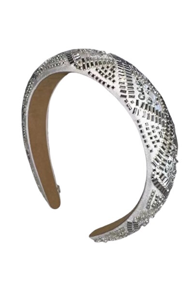 CAŞ DEKORASYON تاج مطرز بالكريستال باللون الأبيض