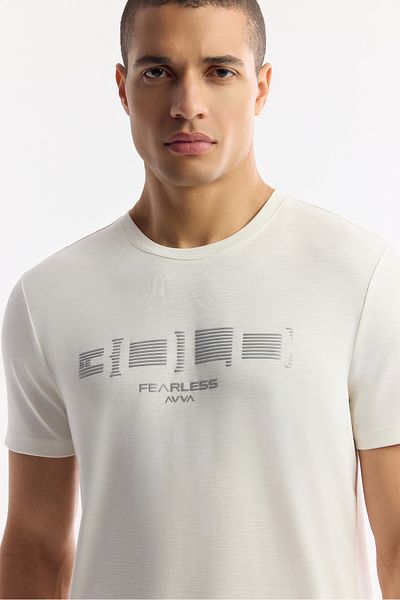Avva Men's Ecru Crew Neck Printed Shoft Touch Flared T-Shirt A51Y1138