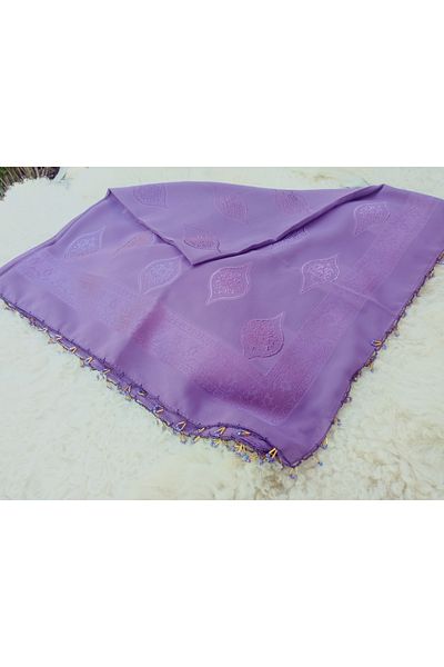 hoaryage Handmade Crochet Patterned Jacquard Scarf Beaded Scarf on Fabric