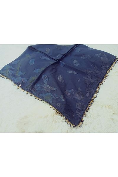 hoaryage Handmade Crochet Patterned Jacquard Scarf Beaded Scarf on Fabric