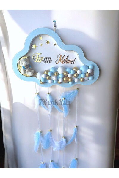 7Renk Ayıcıklı İsimli Bubble Renkli Toplu Led Işıklı Bulut Bebek Kapı Süsü,Erkek Bebek Kapı Panosu