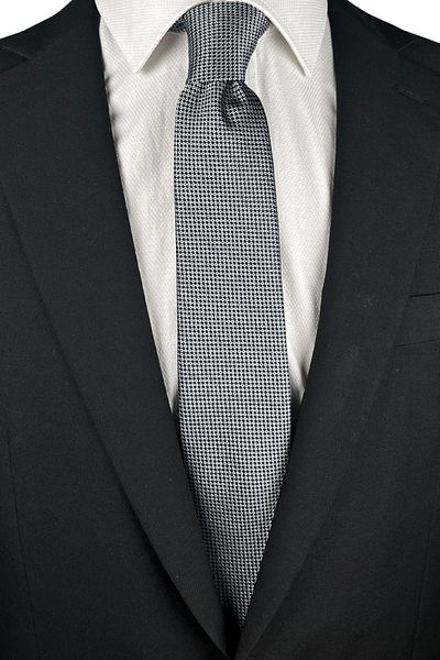 1001 Kravat 7 cm Wide Black-White Patterned Thin Tie