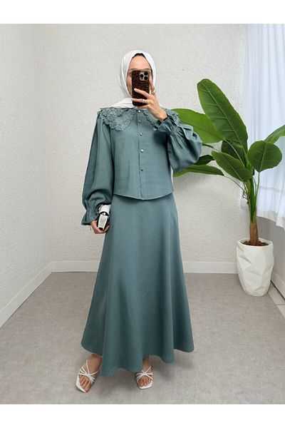 HİJABAYA Baby Collar Scalloped Sleeve Elastic Blouse