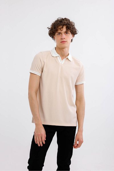 Decas INCENDIO Polo Neck Βαμβακερό T-Shirt - Κρέμα