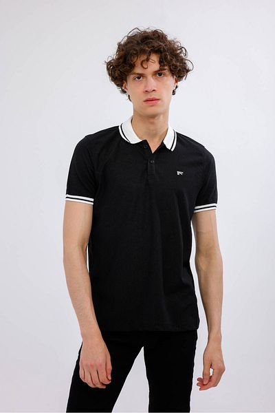 Decas GRAVITUS Polo Neck Βαμβακερό T-Shirt - Μαύρο