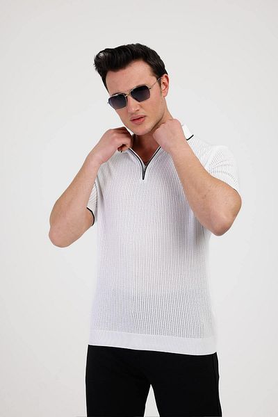 Decas NOBILIS Polo Neck Βαμβακερό T-Shirt - Λευκό