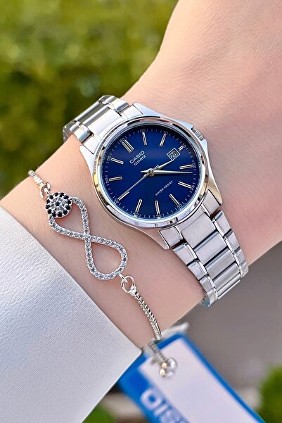Casio Kadranı Lacivert Kordonu Metalik Renk 24 Ay Garantili Kadın Kol Saati