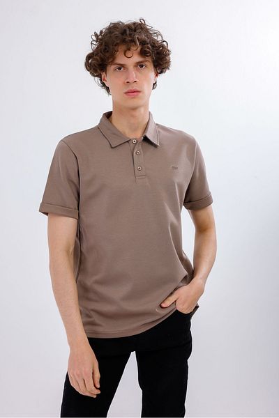 Decas Βαμβακερό μπλουζάκι IGNITUS Polo Neck - Καφέ