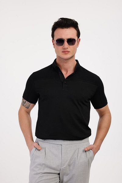 Decas Βαμβακερό μπλουζάκι SIENNA Polo Neck - Μαύρο