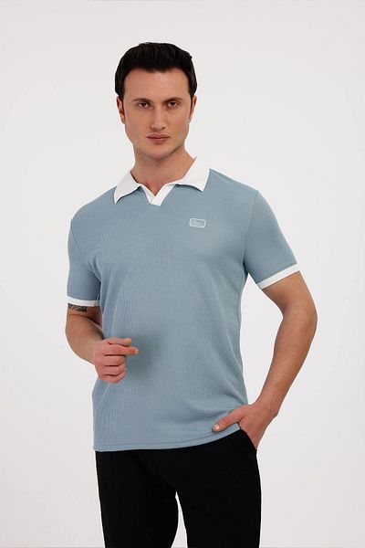 Decas Tricou din bumbac cu gât polo GALAXY - Albastru
