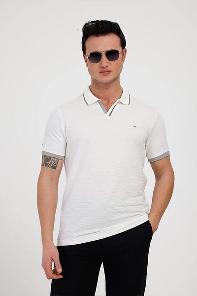 Decas Βαμβακερό μπλουζάκι TEMPUS Polo Neck - Λευκό