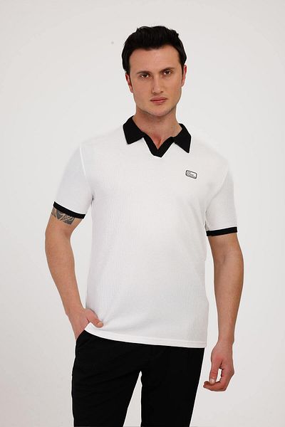 Decas Βαμβακερό μπλουζάκι GALAXY Polo Neck - Λευκό