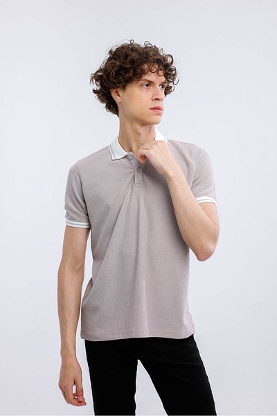 Decas GRAVITUS Polo Neck Βαμβακερό T-Shirt - Μπεζ