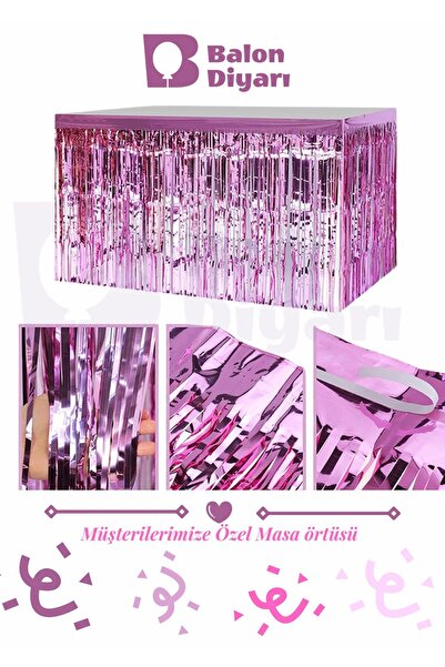 BALON DİYARI Işıltılı Masa Eteği Pembe