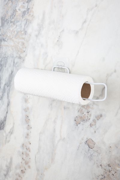 MultiStore Sticker Adhesive White Paper Roll Towel Holder, Napkin Holder, Adhesive Design, Bathroom Hanger