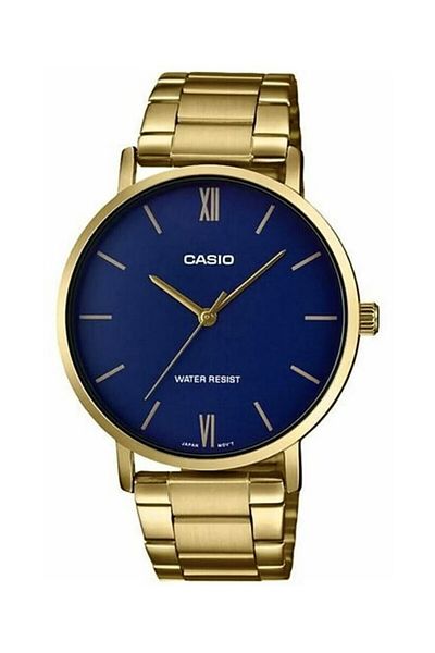Casio Men's Wristwatch with Navy Blue Dial and Gold Color Cord, 2 Years Warranty