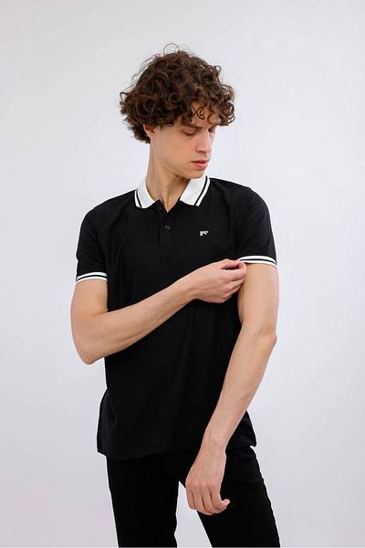 Decas GRAVITUS Polo Neck Βαμβακερό T-Shirt - Μαύρο
