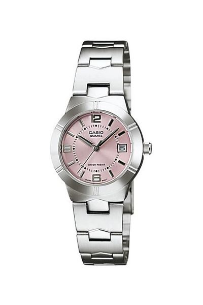 Casio Women's Wristwatch with Pink Dial Cord Metallic Color 24 Months Warranty