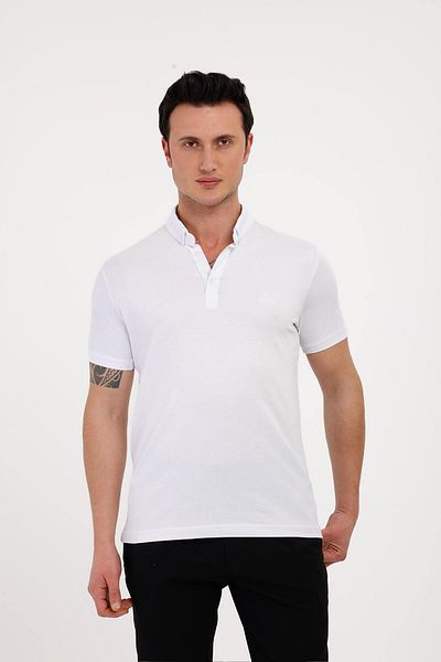 Decas TROPICA Polo Neck Βαμβακερό T-Shirt - Λευκό