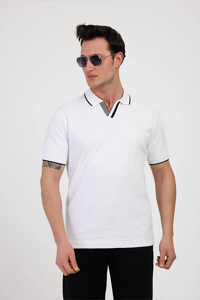 Decas Βαμβακερό μπλουζάκι AUDAX Polo Neck - Λευκό