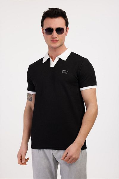 Decas GALAXY Polo Neck Βαμβακερό T-Shirt - Μαύρο