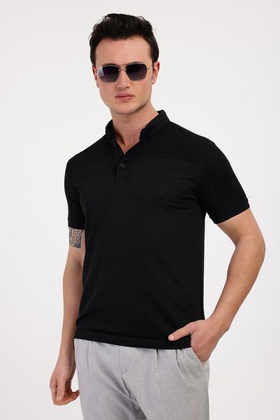 Decas Βαμβακερό μπλουζάκι SIENNA Polo Neck - Μαύρο