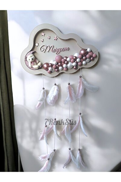 7Renk Kişiye Özel Işıklı Bulut Kapı Süsü – Ayıcıklı İsimli Bebek Odası Dekoru Kız Bebek Kapı Panosu