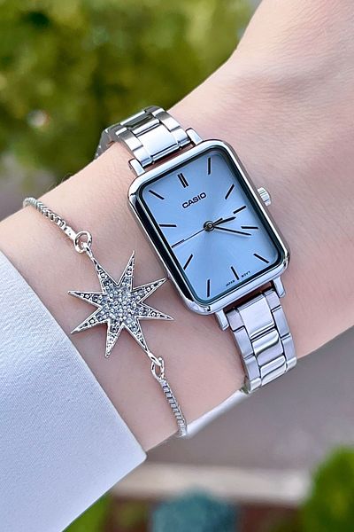Casio Women's Wristwatch with Blue Dial and Metallic Color 24 Months Warranty