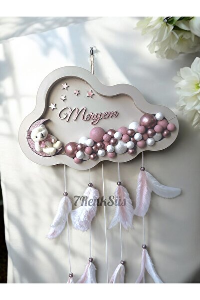 7Renk Kişiye Özel Işıklı Bulut Kapı Süsü – Ayıcıklı İsimli Bebek Odası Dekoru Kız Bebek Kapı Panosu