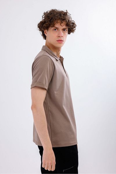 Decas Βαμβακερό μπλουζάκι IGNITUS Polo Neck - Καφέ
