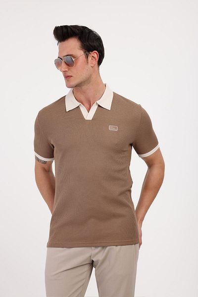 Decas Βαμβακερό μπλουζάκι GALAXY Polo Neck - Καφέ