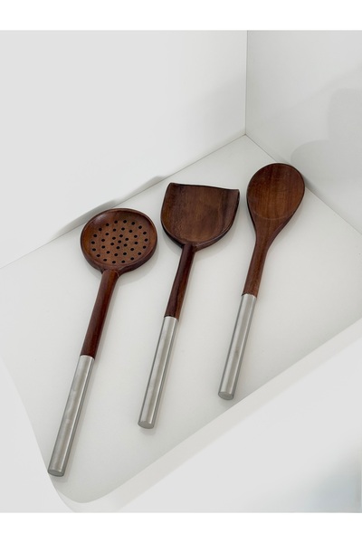 SALPHOME Metal Saplı 3’lü Akasya Servis Seti