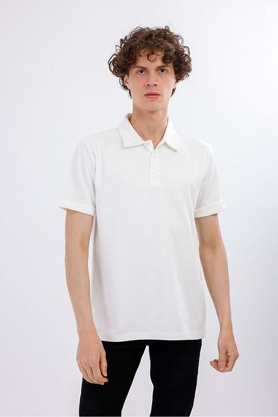 Decas Βαμβακερό μπλουζάκι IGNITUS Polo Neck - Λευκό