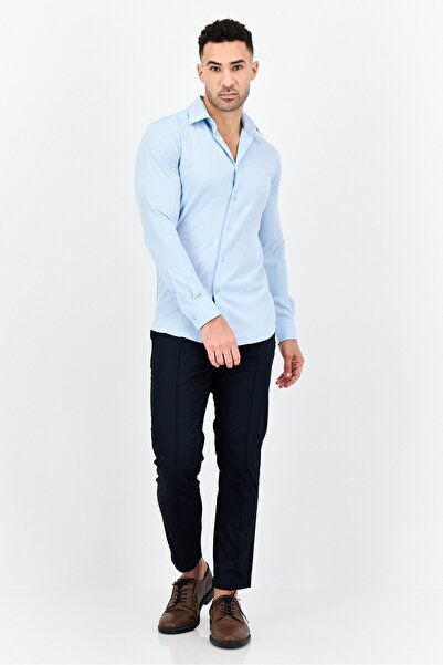 Scotch & Soda Men Modern Fit Plain Long Sleeve Dress Shirt, Light Blue